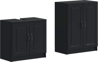vidaXL Juego De Gabinete De Ba&ntilde;o De 2 Piezas Utrecht Negro Vidaxl