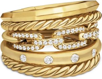 David Yurman Anello Stax Five Row in oro giallo 18kt con diamanti (15mm)