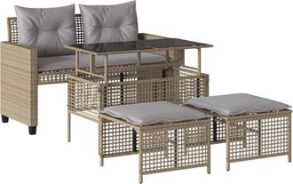 vidaXL Set Sof&aacute;s Jard&iacute;n 4 Pzas Y Cojines Rat&aacute;n Sint&eacute;tico Vidrio Beige Vidaxl