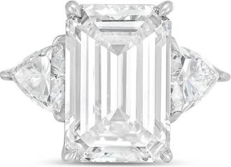Diana M. Jewels 14kt white gold 3ct lab grown emerald diamond ring with trillions on the sides