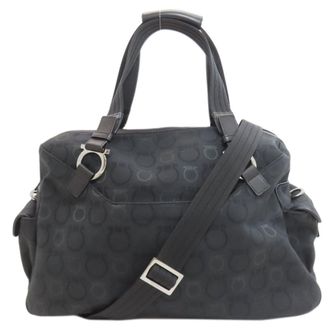 Ferragamo Black Canvas Boston Bag (Pre-Owned)