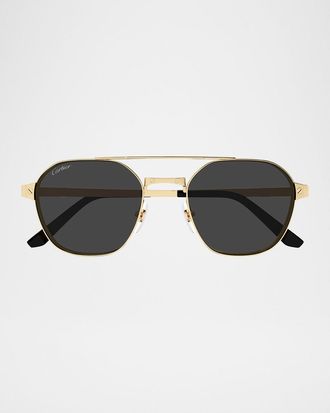 Cartier Mens Double-Bridge Metal Aviator Sunglasses