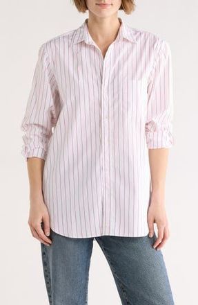 Frank & Eileen Boyfriend Cotton Button-Up Shirt in White/Thin Pink Stripe at Nordstrom Rack, Size Xx-Small