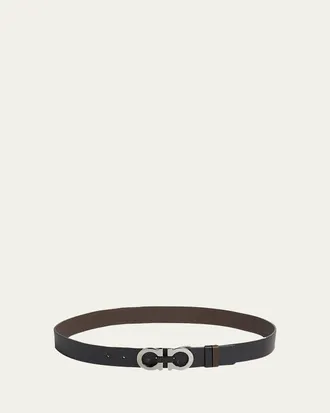 Ferragamo Moufflon Adjustable & Reversible Double-Gancini Buckle Leather Belt