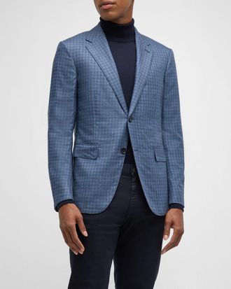 Ermenegildo Zegna Mens Cashmere-Silk Check Sport Coat
