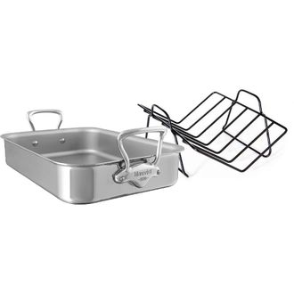 Bloomingdale's MCook 5-Ply Polished Stainless Steel Roasting Pan With Rack, And Cast Stainless Steel Handles in Silver at Nordstrom