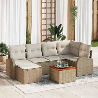 vidaXL Conjunto De Sof&aacute; De Jard&iacute;n 7 Pcs Beige, Blanco Vidaxl