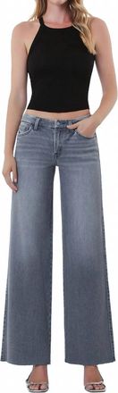 Flying Monkey Mid Rise Clean Cut Raw Hem Wide Leg Jeans In Gray