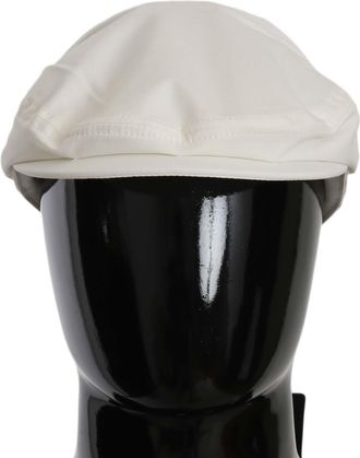 Dolce & Gabbana Mannen Wit Katoen Stretch Logo Newsboy Hoed Cap