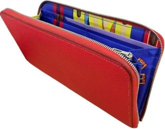 Herm&egrave;s Red Color Leather Long Wallet (Bi-Fold) (Pre-Owned)