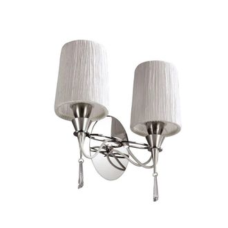 Netlighting Lucca Wall Lamp Switched 2 Light E27 Chrome White Shades & Crystal in Grey