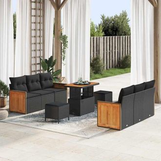 vidaXL Vidaxl - Conjunto De Sof&aacute; De Jard&iacute;n 9 Pcs Negro 90 X 55 X 71 Cm