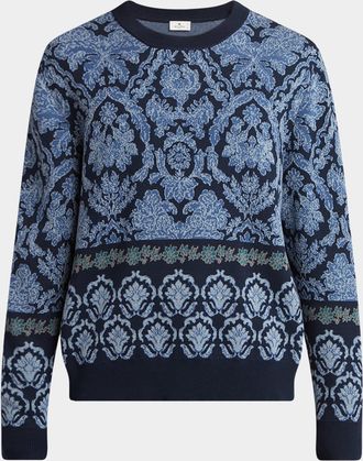 Etro Mens Cotton Damask Jacquard Crewneck Sweater