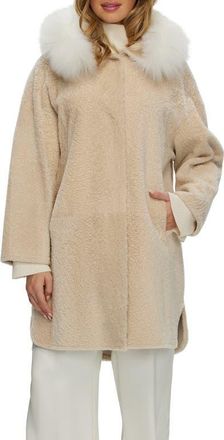 Gorski Reversible Genuine Shearling Stroller with Genuine Shearling Hood Trim in Beige/white at Nordstrom, Size Medium