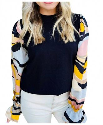 THML Clothing Sunset Stripe Sleeve Sweater Top In Black Multi