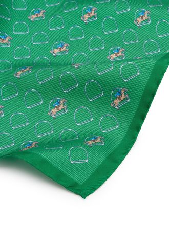 Oliver Brown Horse and Stirrup Pocket Square - Green