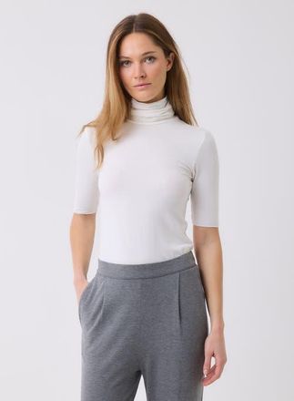 Majestic Filatures Soft Touch Elbow Sleeve Turtleneck in Blanc at Nordstrom, Size 4