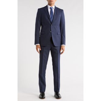 John Varvatos Plaid Wool Blend Suit in Navy at Nordstrom Rack, Size 38 Regular