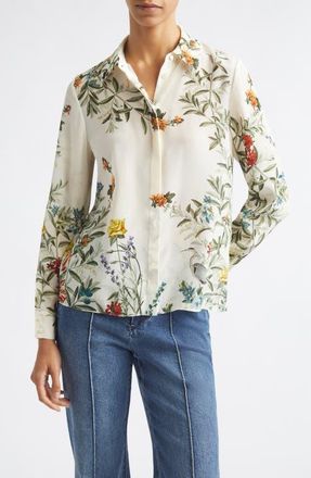 Alice & Olivia Willa Silk Top in Desert Sprigs Vanilla at Nordstrom, Size X-Small