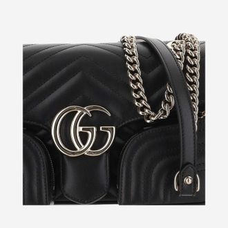 Gucci Womens Shoulder Bag Gg Marmont Matelass&eacute; Leather Black