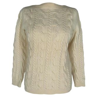 Max Mara Boat Neck Cable-Knit Sweater in Cream Wool