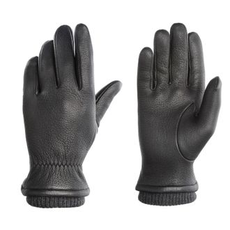 Pearlwood Lederhandschuhe PEARLWOOD SOHO, Herren, Gr. 8,5, schwarz, Ziegenleder, unifarben, Handschuhe Lederhandschuhe, Strickb&uuml;ndchen, Temperaturregulierend, g