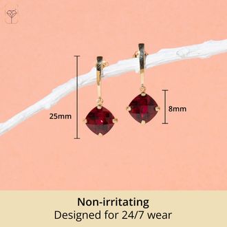 MAX + STONE 14k White or Yellow Gold 8mm Solitaire Cushion Cut Gemstone Drop Dangle Earrings