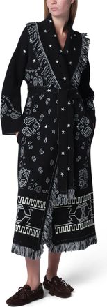 Alanui Bandana Jacquard Belted Fringed Coat