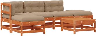 vidaXL Conjunto De Sof&aacute;s De Jard&iacute;n 5 Pcs Marr&oacute;n Cera Y Taupe Vidaxl