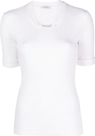PESERICO fine-ribbed short-sleeve top - women - Spandex/Elastane/Cotton - 48 - Neutrals