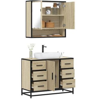 vidaXL Vidaxl - Set De Muebles De Ba&ntilde;o 2 Pzas Madera Contrachapada Roble Sonoma