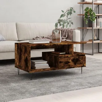 vidaXL Vidaxl - Mesa De Centro Madera Contrachapada Roble Ahumado 90x49x45 Cm