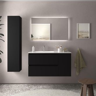 Cygnus Bath Salgar - Mueble Ba&ntilde;o Bequia 100cm Y Coqueta Derecha Y Lavabo Negro 100x45x56