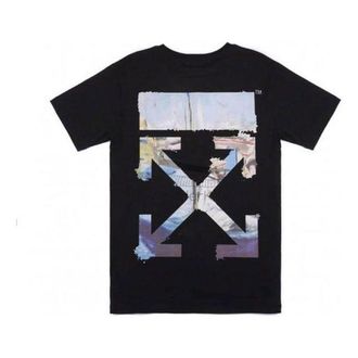 Off-white Oversize Painting Arrow Printing Cotton Round Neck Short Sleeve Loose Fit Black OMAA038R191850121088