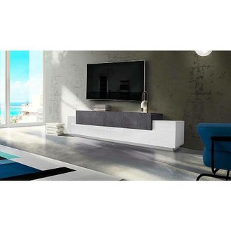 Dmora Dmora - Mueble De Televisi&oacute;n Dlamann, Aparador Bajo Para Sal&oacute;n, Base Soporte Tv, 100% Made In Italy, Cm 240x45h52, Blanco Brillo Y Pizarra
