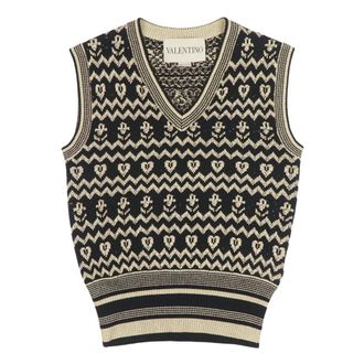Valentino V-neck Knitwear, female, Black, Size: M Gilet in Maglia