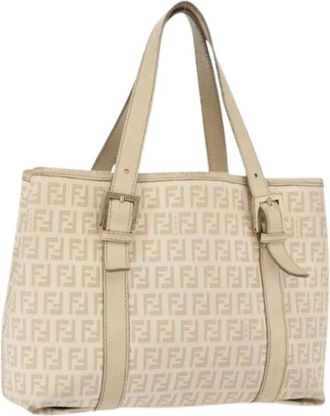Fendi Pre-owned Tote Bags, female, Beige, Size: ONE SIZE Pre-owned Zucchino Canvas Hand Bag