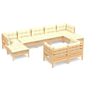 vidaXL Muebles De Jard&iacute;n 9 Pzas Y Cojines Madera Maciza De Pino Crema Vidaxl