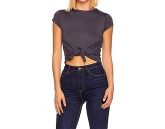 Susana Monaco Knot Front Short Sleeve Tee In Charcoal