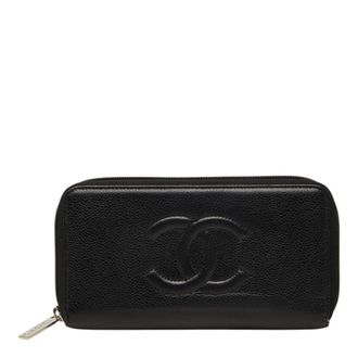 Chanel Black Grained Calfskin Long Wallet (Bi-Fold) (Pre-Owned)