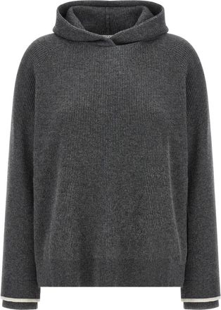 Brunello Cucinelli Hoodies, female, Gray, M, English Rib Hooded Jumper