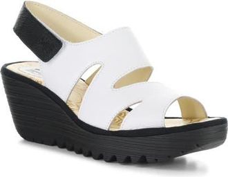 FLY London Yaad Slingback Platform Wedge Sandal in White/Black at Nordstrom, Size 10-10.5Us