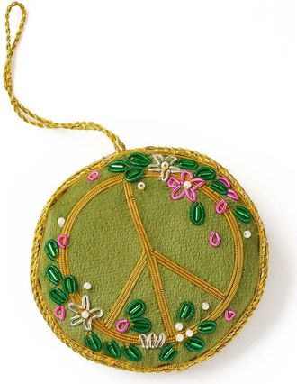 Matr Boomie Larissa Plush Floral Peace Sign Beaded Fabric Ornament - Embroidered in Green at Nordstrom