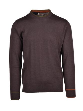 Bob Chocolate Plaid Elbow Patches Wool-Blend Crewneck Sweater