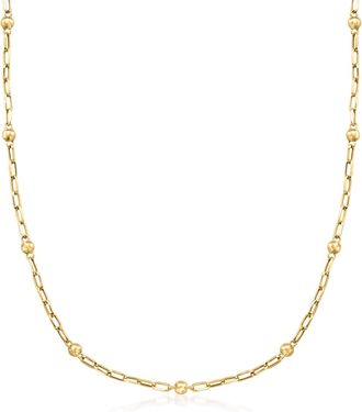 Ross-Simons 18kt Yellow Gold Bead Station Paper Clip Link Necklace