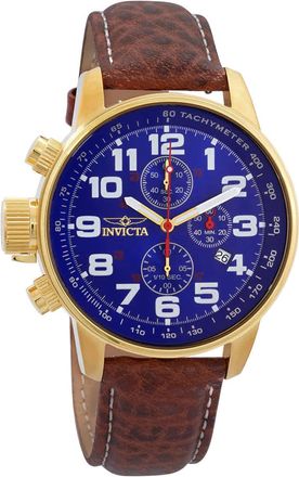 Invicta Force Lefty Chronograph Blue Dial Brown Leather Mens Watch 3329