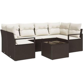 vidaXL Conjunto De Sof&aacute; De Jard&iacute;n 7 Pcs Marr&oacute;n, Crema 55 X 55 X 37 Cm Vidaxl