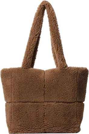 Generic Womens Plush Bags Fluffy Plush Women Underarm Bag Large Tote Solid Color Shopper Armpit Ladies High Capacity Square Shoulder(Coffee)