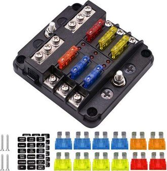 OEM Bloque De Fusibles Impermeable De 4 X 6 V&iacute;as, Portafusibles Para Autom&oacute;vil, Bloque De Fusibles De Cuchilla Con 16 Fusibles, 6 Indicadores Led Y Cubier