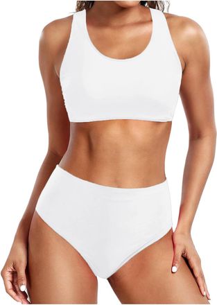 Generic High Waisted Bikini Sets for Women Sexy Push Up Bikini Sets Two Piece Swimsuits Vintage Swim Wear Retro Ruched Solid Womens Bikinis Set Swimming Costu